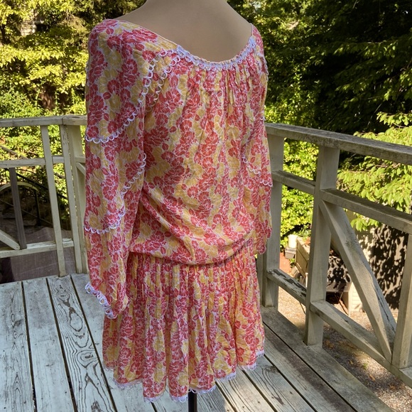 Poupette St. Barth Pink & Yellow Floral Mini Dress Tunic Cover-up Size S - Picture 6 of 15